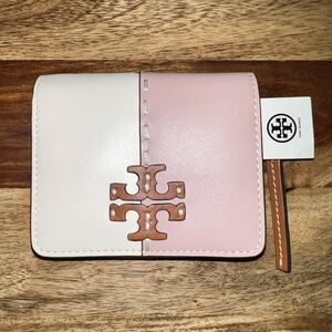 Tory Burch Leather Wallet, New with Tag, Pink & Cream